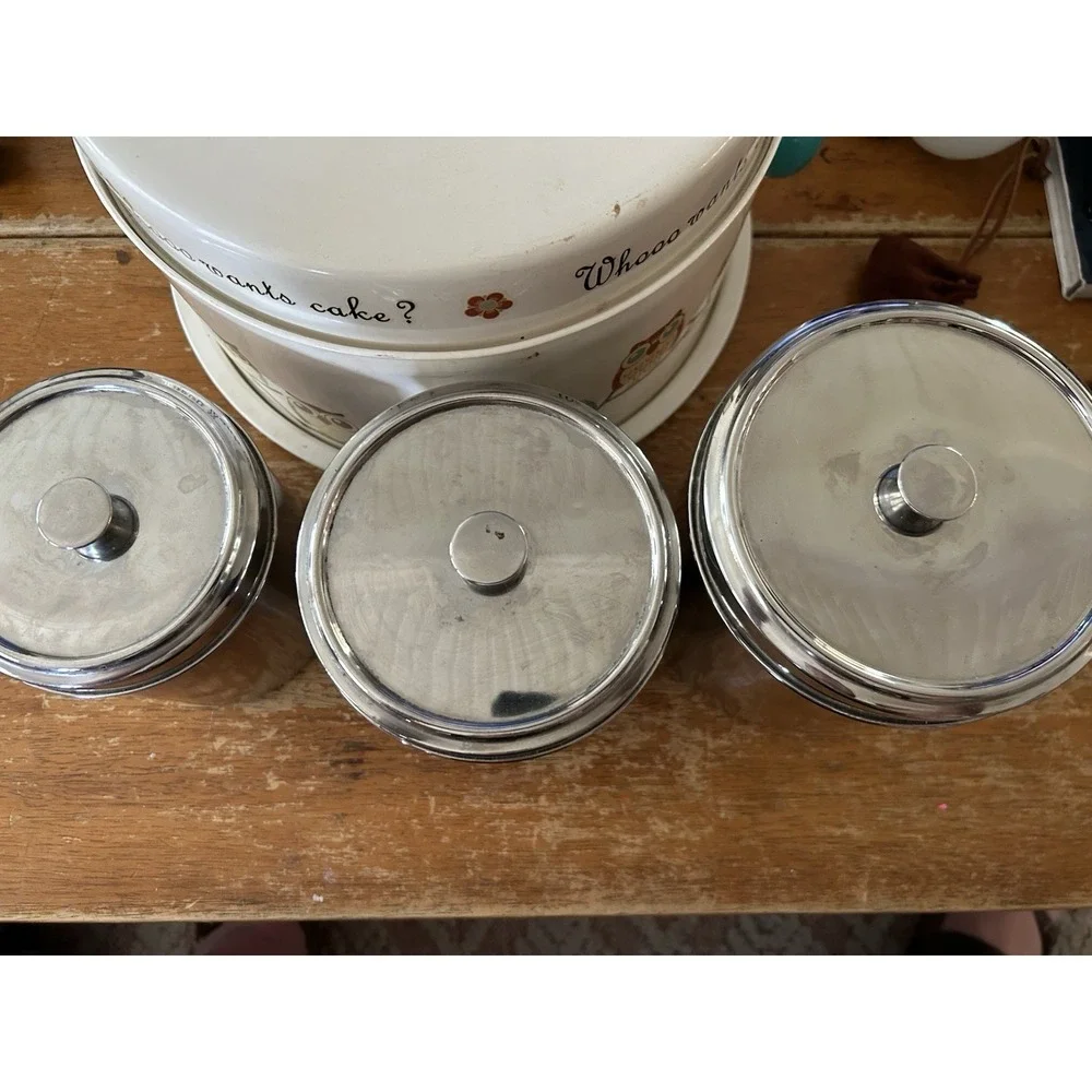 Vintage Stainless Steel Canister Set of 3 w/ Lids MCM Kitchen Storage NESTING
